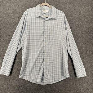Mizzen + Main Shirt‎ Mens L Blue Plaid Button Up Long Sleeve Preppy Performance